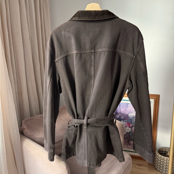 ZARA Corduroy Collar Denim Barn Jacket Brown Size L NWT - Picture 10 of 14